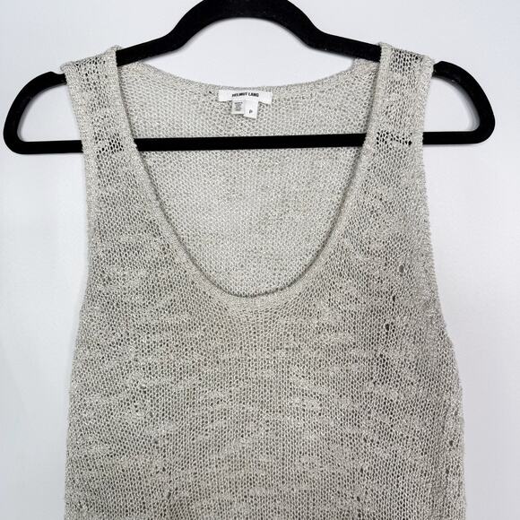 Helmut Lang P Light Heather Gray Silk Open Knit Tank Top Scoop Neck Curved Hem - Picture 3 of 10